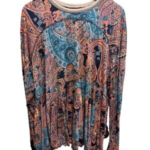 Free People Paisley Long-Sleeve Tunic in Blue and Orange
